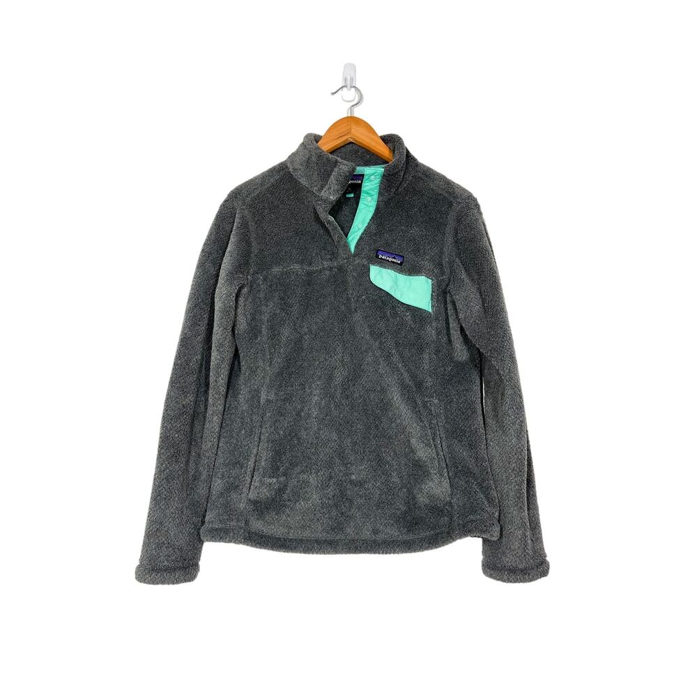 Patagonia Gray Fleece Pullover with Mint Accent
